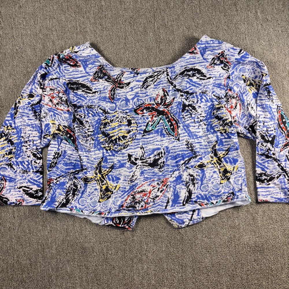 Vintage Colours Alexander Julian Tropical Fish Print Wrap Crop Top Cardigan L
